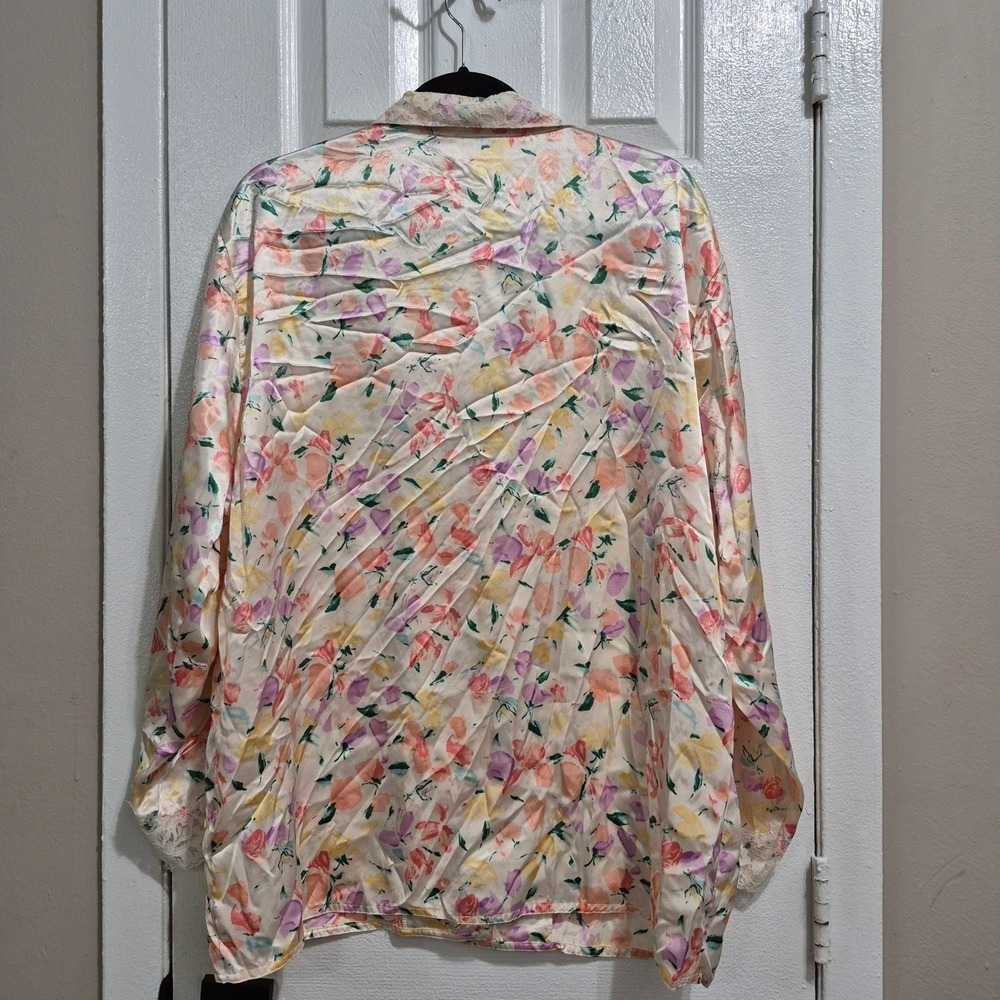 Vtg Victorias Secret Floral Pajama Set Top Pants Long Sleeve Lace Trim L - Picture 4 of 14